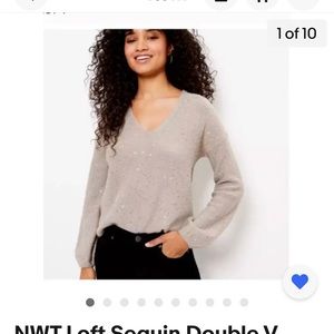 New loft sequin double v neck sand sweater large